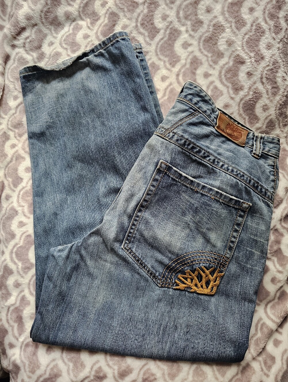 Vintage 90s Y2k Timberland Baggy Wide Leg Denim Jeans Embroidered Pocket Size 40